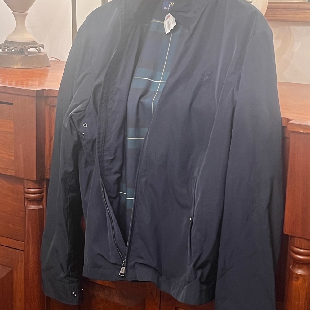 NWOT Ralph Lauren Polo plaid Lined Aviator Zip-up Jacket Blue Sample Prep L